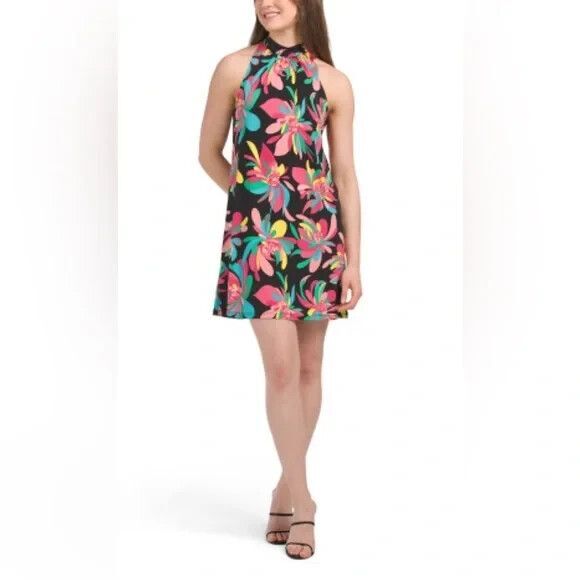 Trina Turk womens Short Halter Mini Dress size Small Hana Hou Floral Jersey $168 - Picture 1 of 9